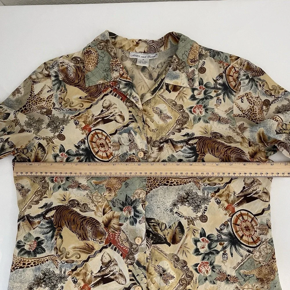 Vintage Anna & Frank Top Womens Medium M 100% Silk African Safari Animal Print - Picture 6 of 8